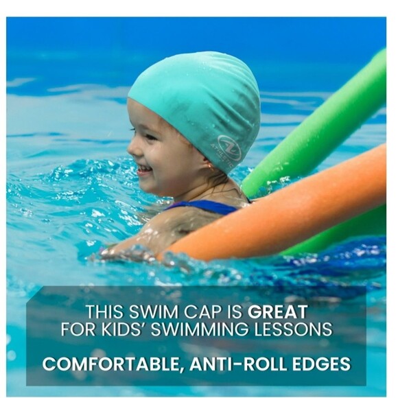 Athletic Works Junior Size Teal Silicone Swim Cap - Picture 6 of 8